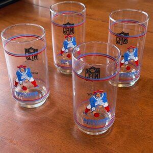 Vintage 1980's New England Patriots NFL Mobil Tumbler Glasses 16oz Lot of 4